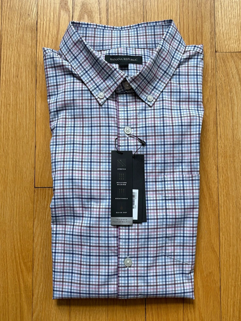 NWT Banana Republic Men’s Tech Stretch Cotton Button Shirt Large Purple Plaid